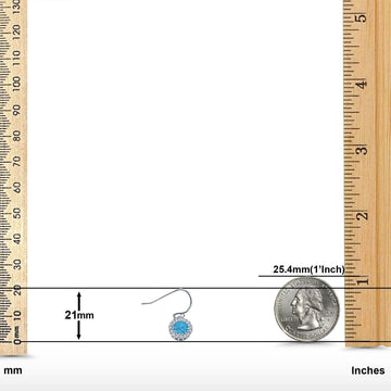 Halo Dangle Fish-Hook Earrings Round Lab Created Blue Opal 925 Sterling Silver (21mm)
